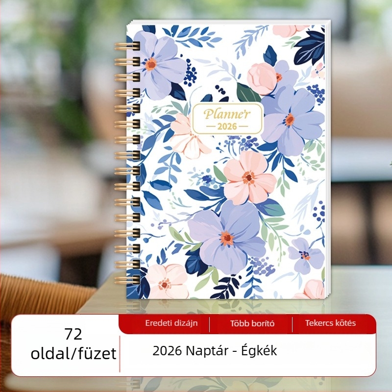 Spirálkötésű notesz, bevonatos papírból készült borító, dupla offset papír, 100–200 oldal, üzleti iroda stílus