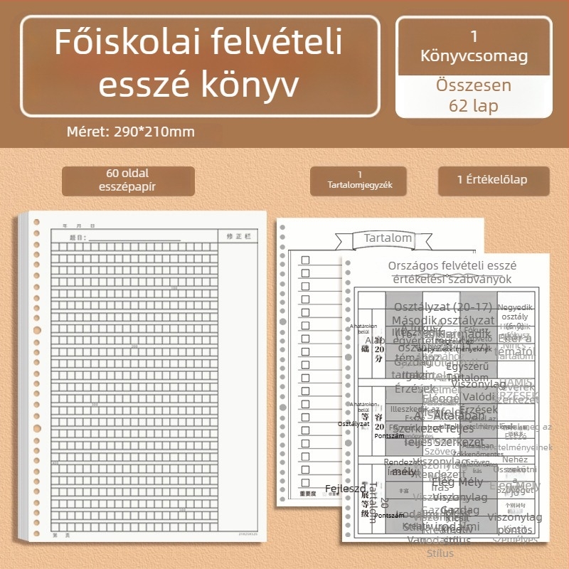 B5-ös komponáló papír, cserélhető belső maggal, vastag rácsozott papír, 400/300/1000 négyzet, diákoknak