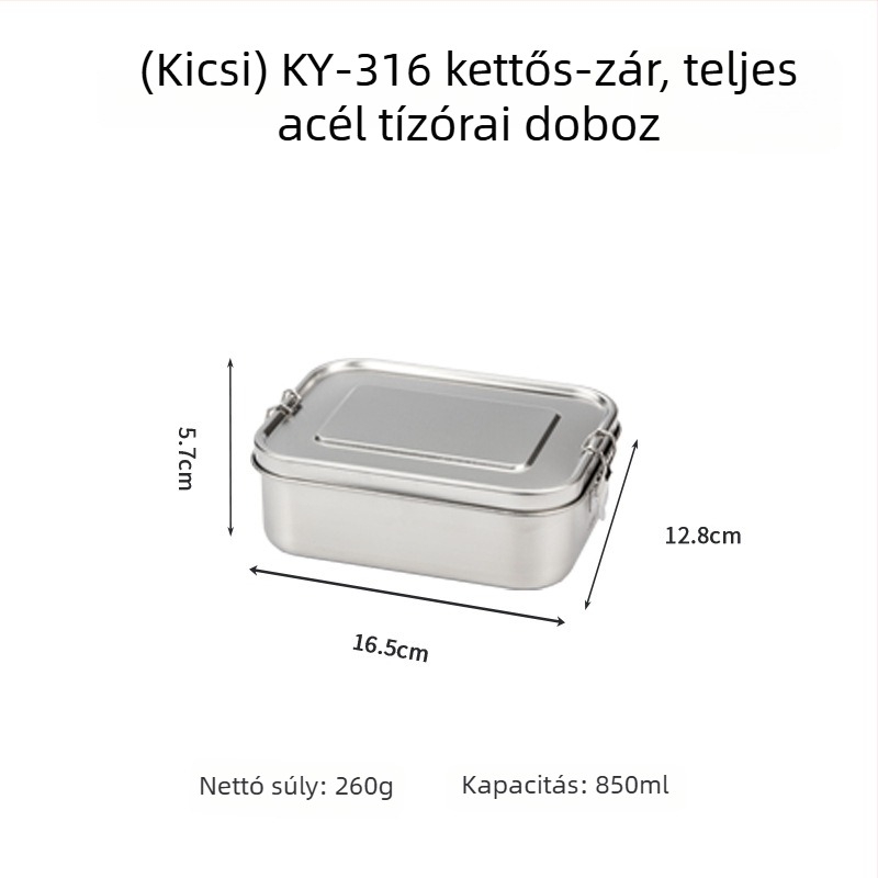 316 rozsdamentes acélból készült, szigetelt téglalap alakú ebédes doboz, 800–1000 ml, egyetlen réteg
