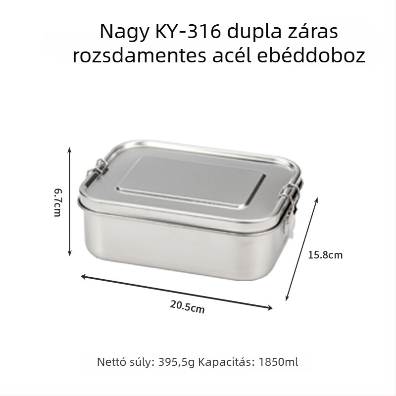 316 rozsdamentes acélból készült, szigetelt téglalap alakú ebédes doboz, 800–1000 ml, egyetlen réteg