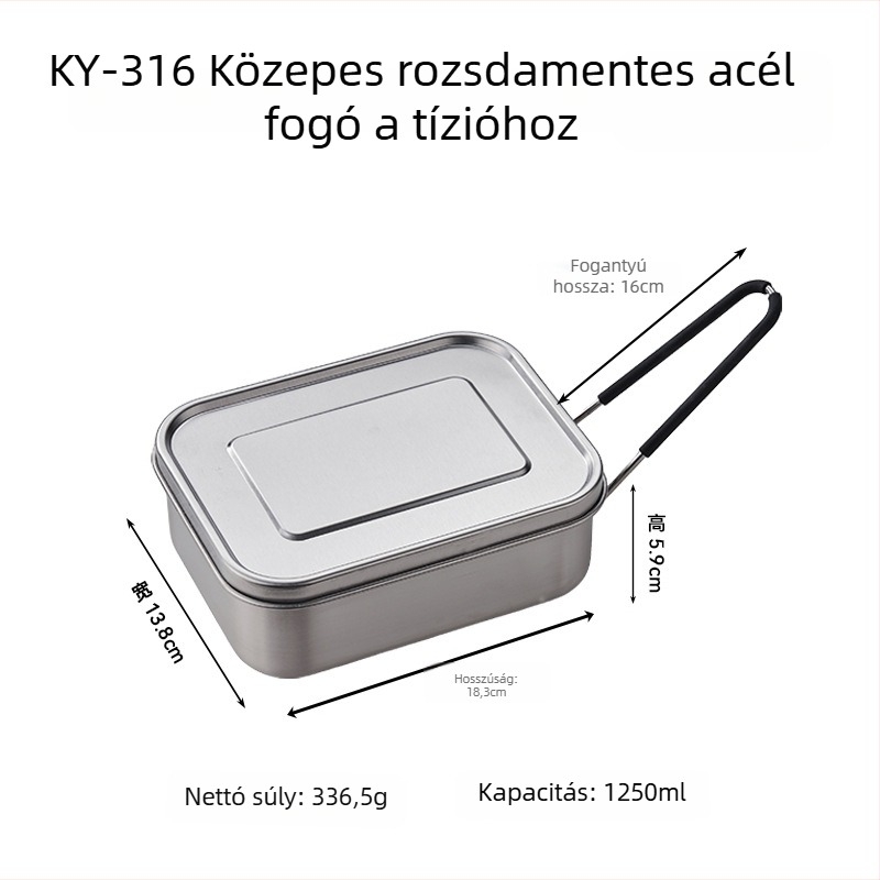 316 rozsdamentes acélból készült, szigetelt téglalap alakú ebédes doboz, 800–1000 ml, egyetlen réteg