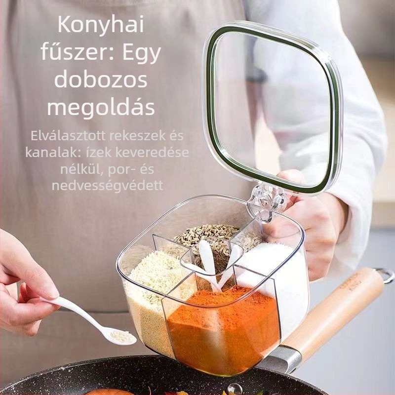 Négy rekeszes kerámia fűszertartó só- és MSG-palackokkal a konyhának