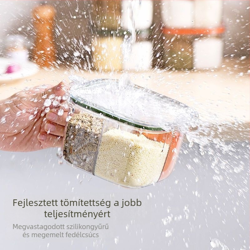 Négy rekeszes kerámia fűszertartó só- és MSG-palackokkal a konyhának