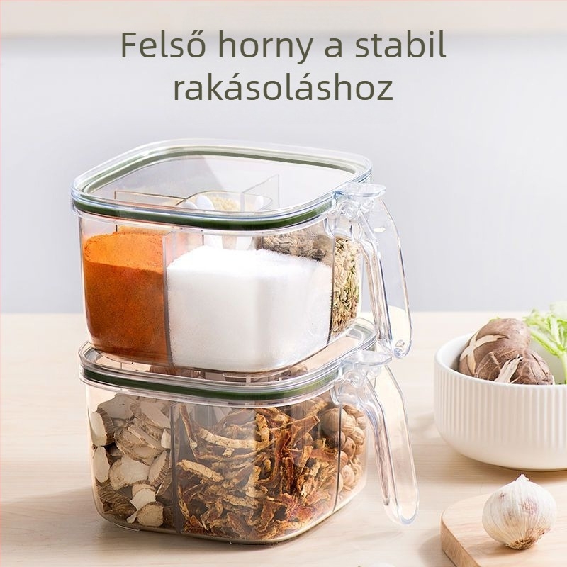 Négy rekeszes kerámia fűszertartó só- és MSG-palackokkal a konyhának