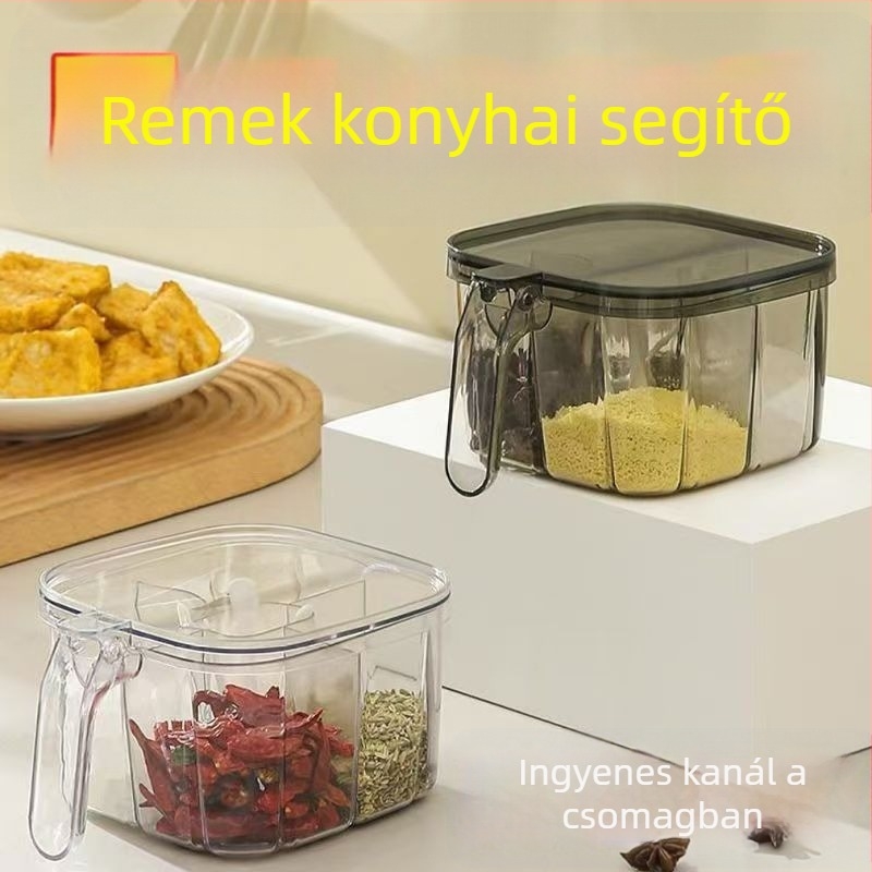 Négy rekeszes kerámia fűszertartó só- és MSG-palackokkal a konyhának
