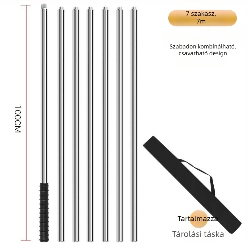 Teleszkópos halászhálóbot rozsdamentes acélból, varrat nélküli cső, megerősített, többfunkciós teljes készlet