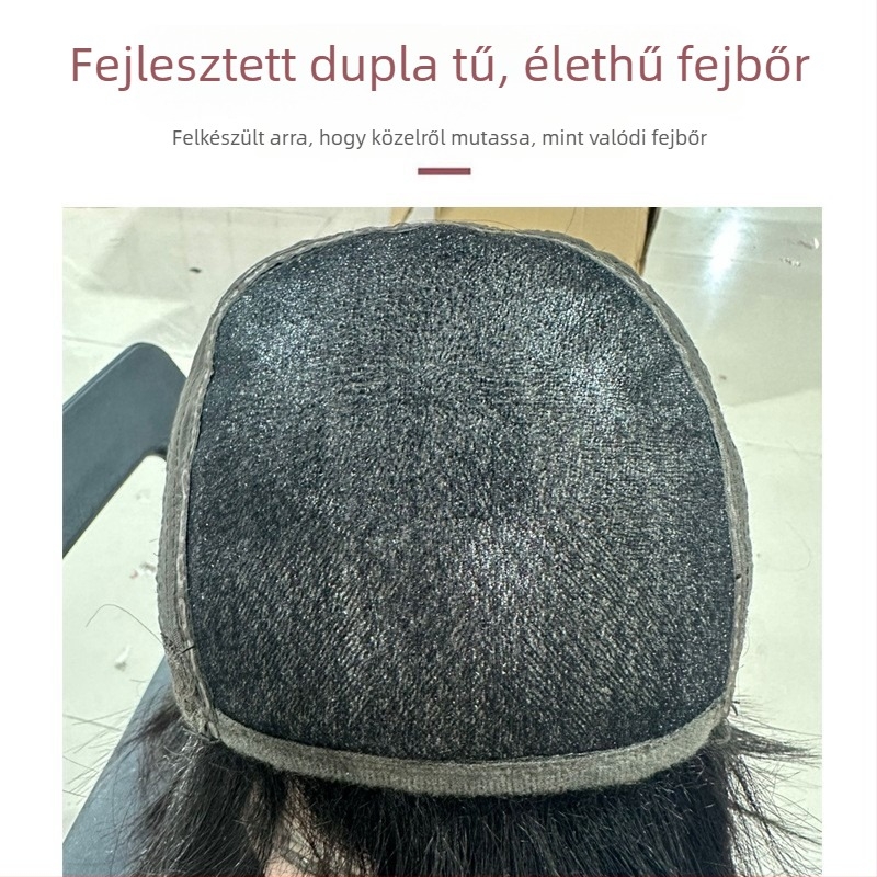 K290 rövid, egyenes paróka frufruval — valós emberi haj, skalp-akupunktúrás technológia, univerzális illeszkedés, nem festhető és nem dauerolható