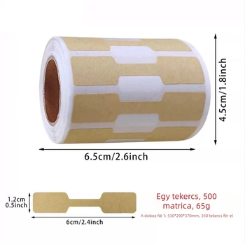 Ékszer árucímkék - Kraft papír öntapadós, die-cut kivágás, Glassine alap, 500 db/tekercs, 70°C-ig hőállóság