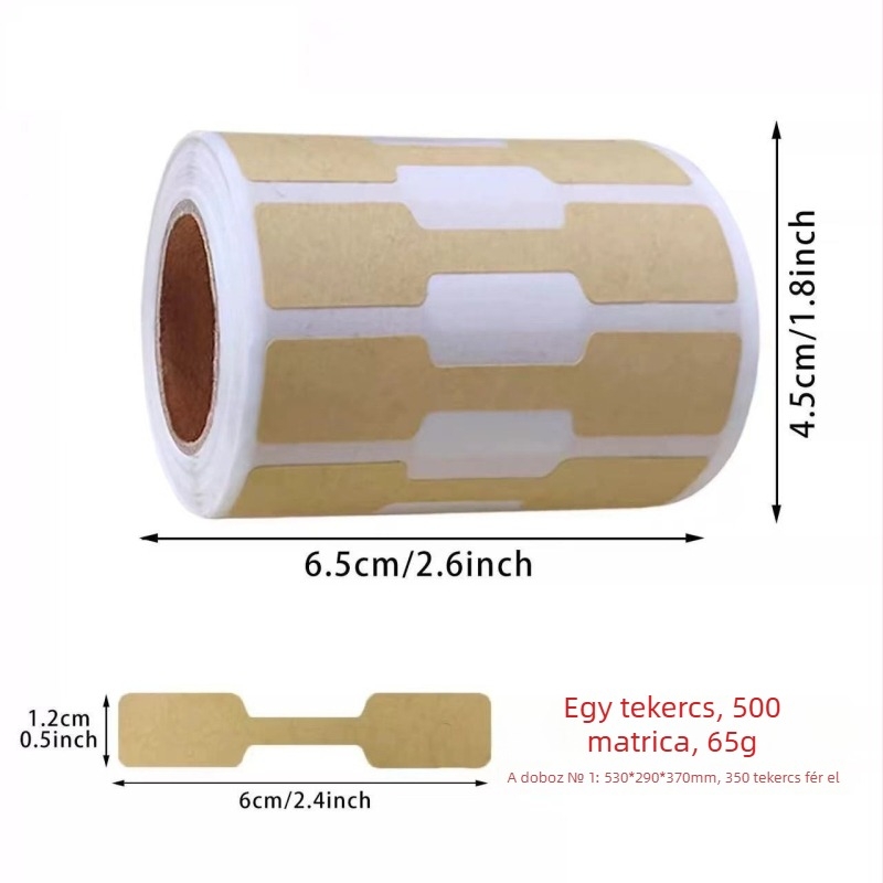 Ékszer árucímkék - Kraft papír öntapadós, die-cut kivágás, Glassine alap, 500 db/tekercs, 70°C-ig hőállóság