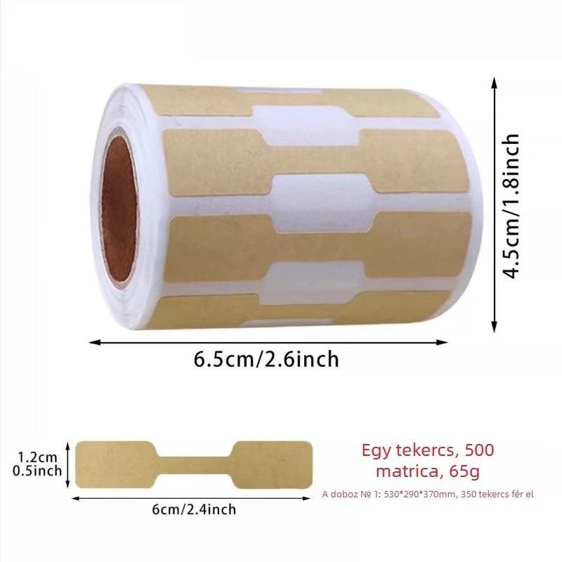 Ékszer árucímkék - Kraft papír öntapadós, die-cut kivágás, Glassine alap, 500 db/tekercs, 70°C-ig hőállóság