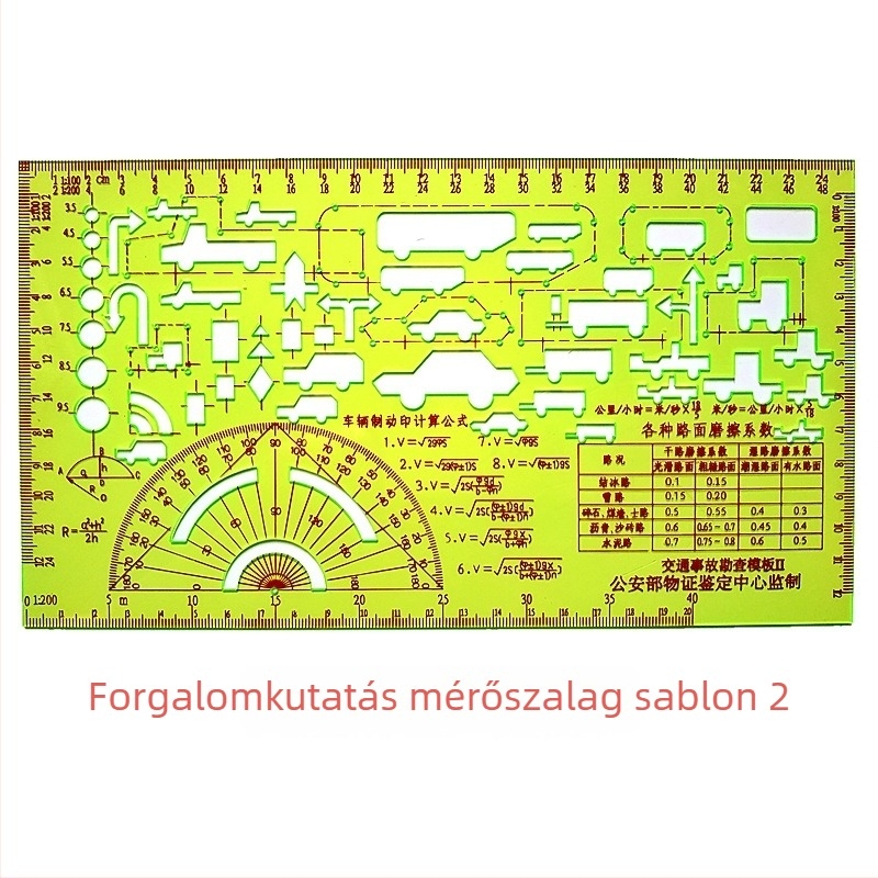 Forgalomfelmérési sablon Típus 1 – műanyag vonalzó baleset-diagramokhoz (Márka: Military Section; Anyag: Műanyag; Kategória: cm/ft)
