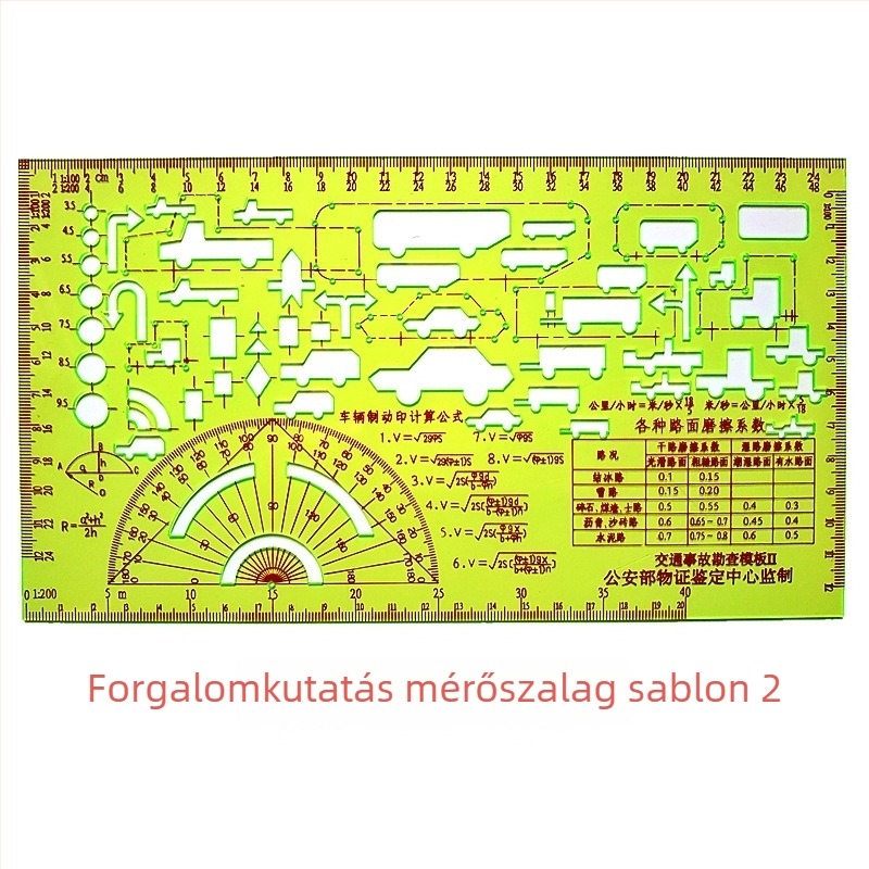 Forgalomfelmérési sablon Típus 1 – műanyag vonalzó baleset-diagramokhoz (Márka: Military Section; Anyag: Műanyag; Kategória: cm/ft)