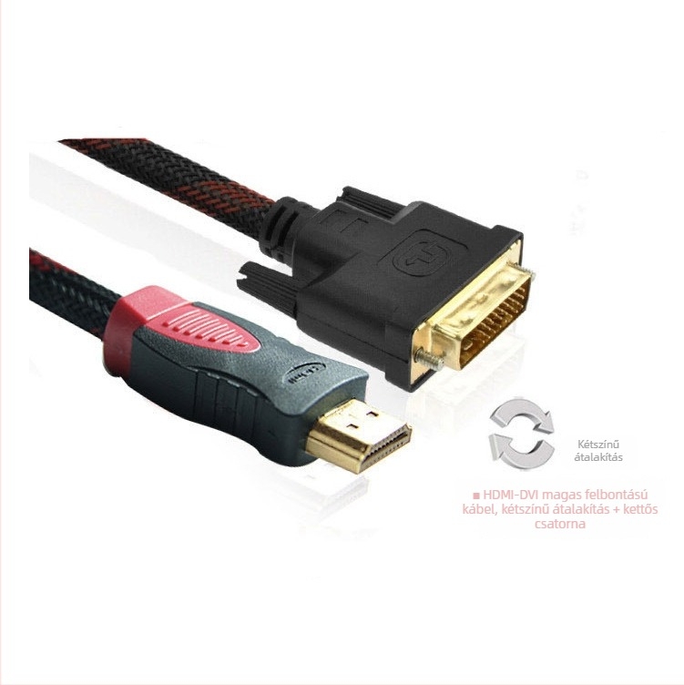 HDMI–DVI kétirányú konverter kábel, 1,5 m, aranyozott csatlakozók, TV/PC/monitor