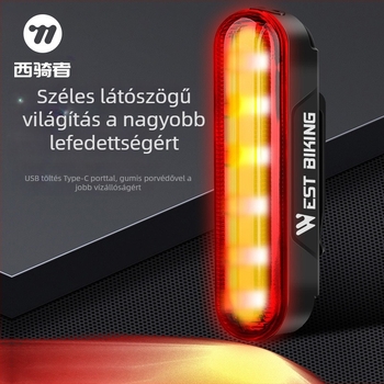 Kerékpár hátsó lámpa lézeres projekcióval és USB-C-vel