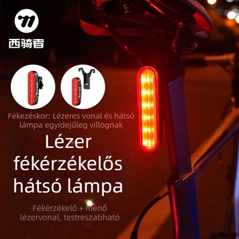 Kerékpár hátsó lámpa lézeres projekcióval és USB-C-vel
