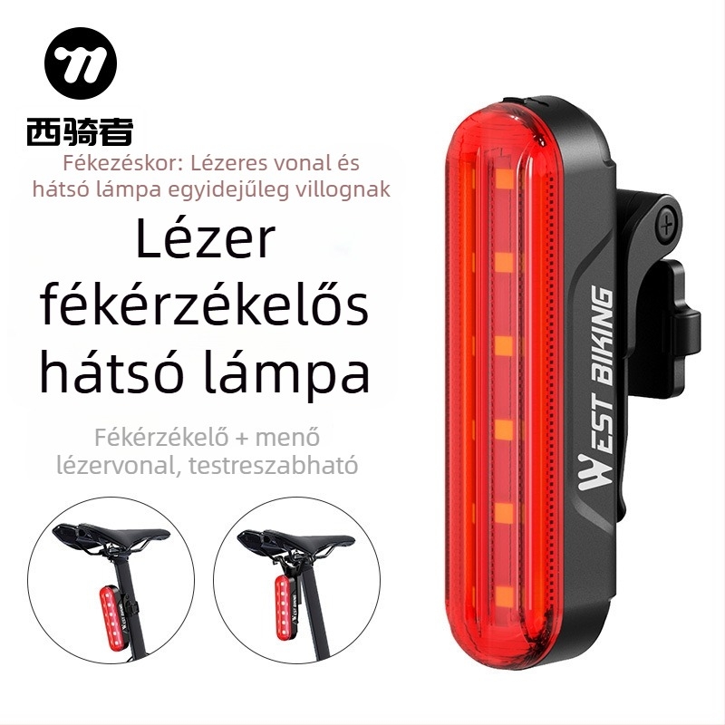 Kerékpár hátsó lámpa lézeres projekcióval és USB-C-vel
