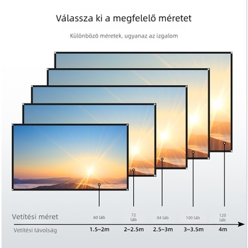 Vetítővászon, 16:9, tükröződésmentes, hosszú vetítéshez, 4K HD, fekete keret és szerelési furatok