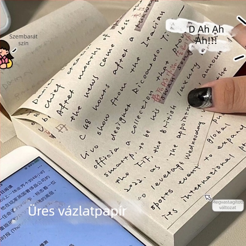 Rendkívül vast üres jegyzetfüzet letéphető oldalakkal, középiskolai tanuláshoz és gyakorláshoz, szemkímélő