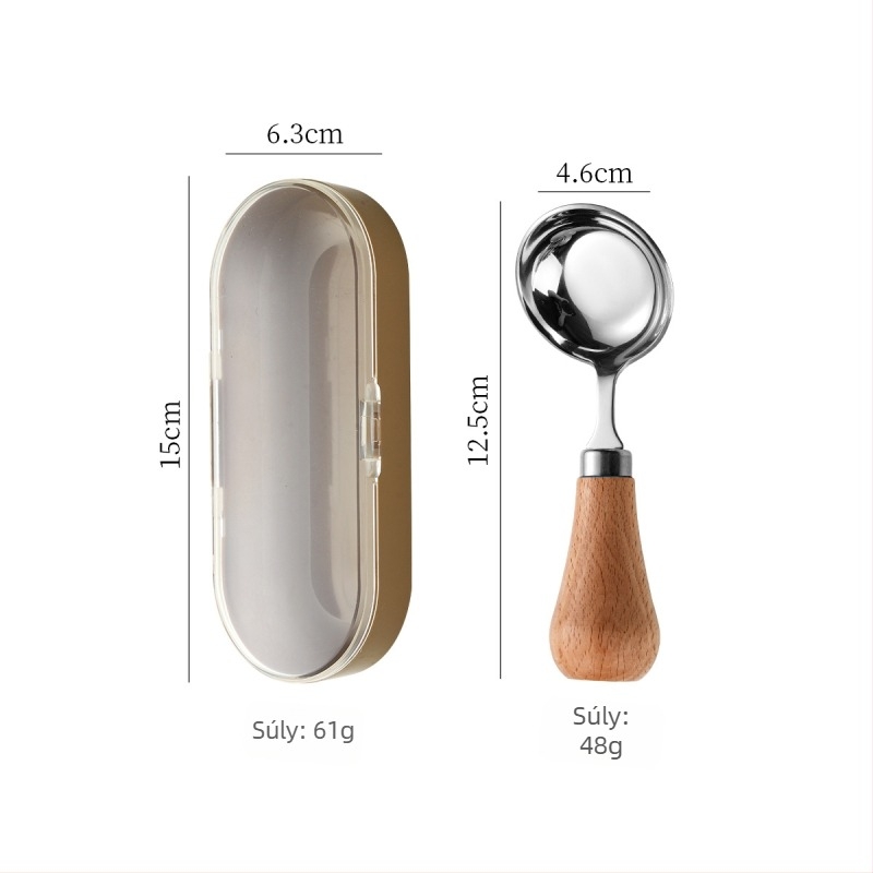Fa fogantyújú kanál, 316L rozsdamentes acél, kerek tál, modern minimalista dizájn