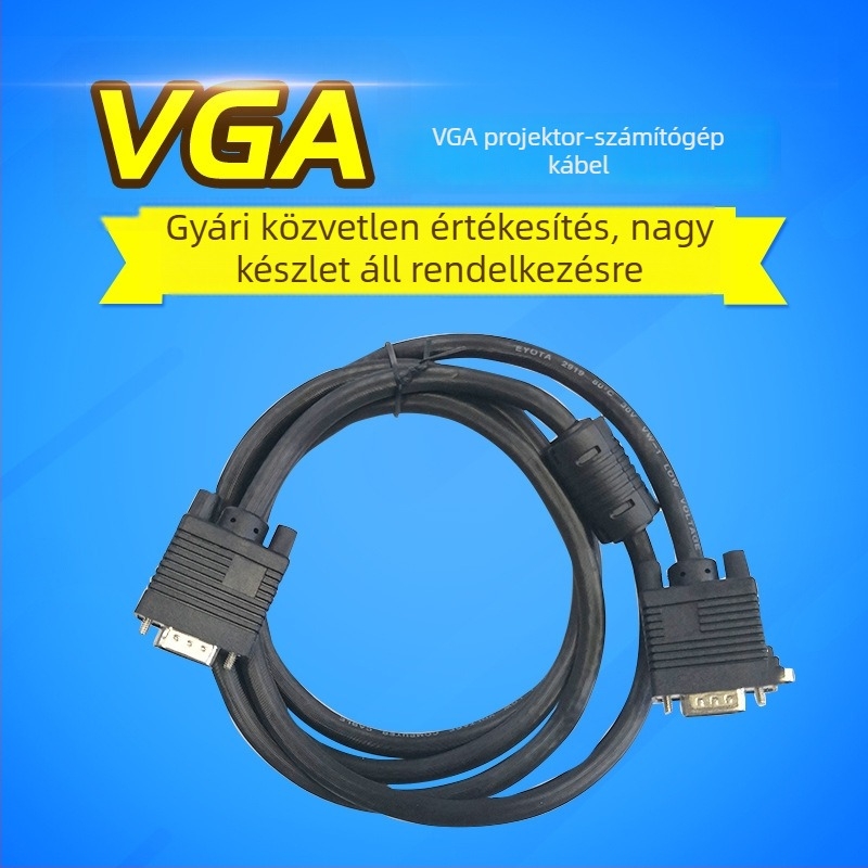 VGA-kábel számítógéphez, projektorhoz és monitorhoz — réz VGA-kábel, különböző hosszúságú 1,5–30 m