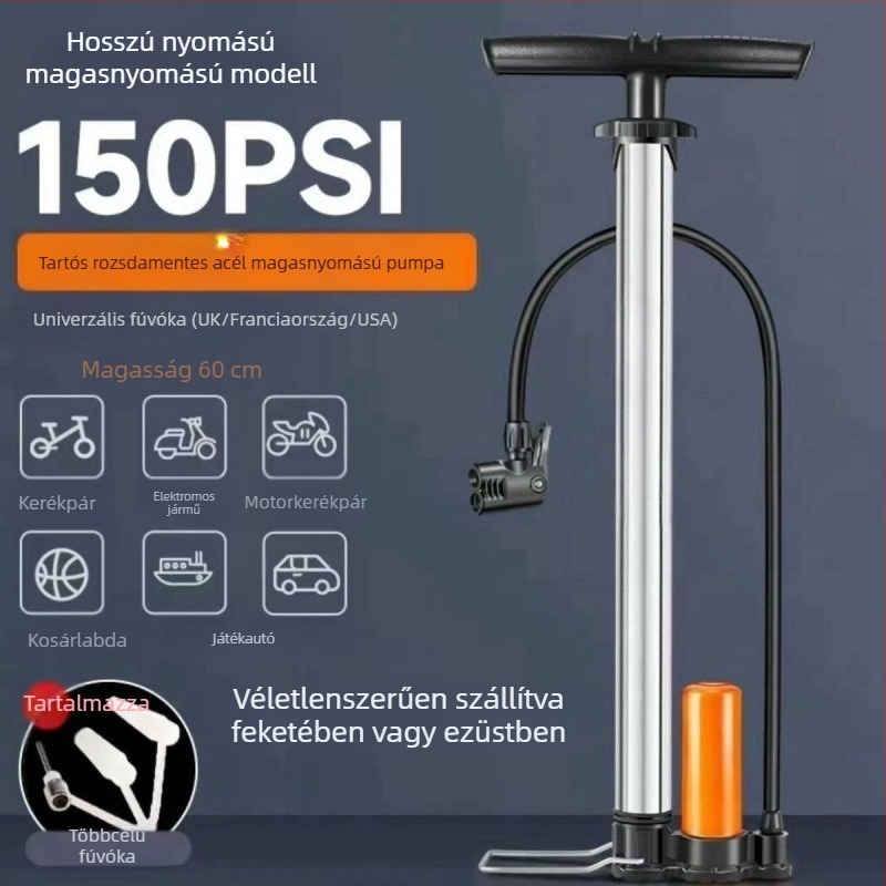 Nagy nyomású kézi pumpa kerékpárokhoz, elektromos járművekhez, motorkerékpárokhoz, autókhoz, terepkerékpárokhoz és kosárlabda labdákhoz.