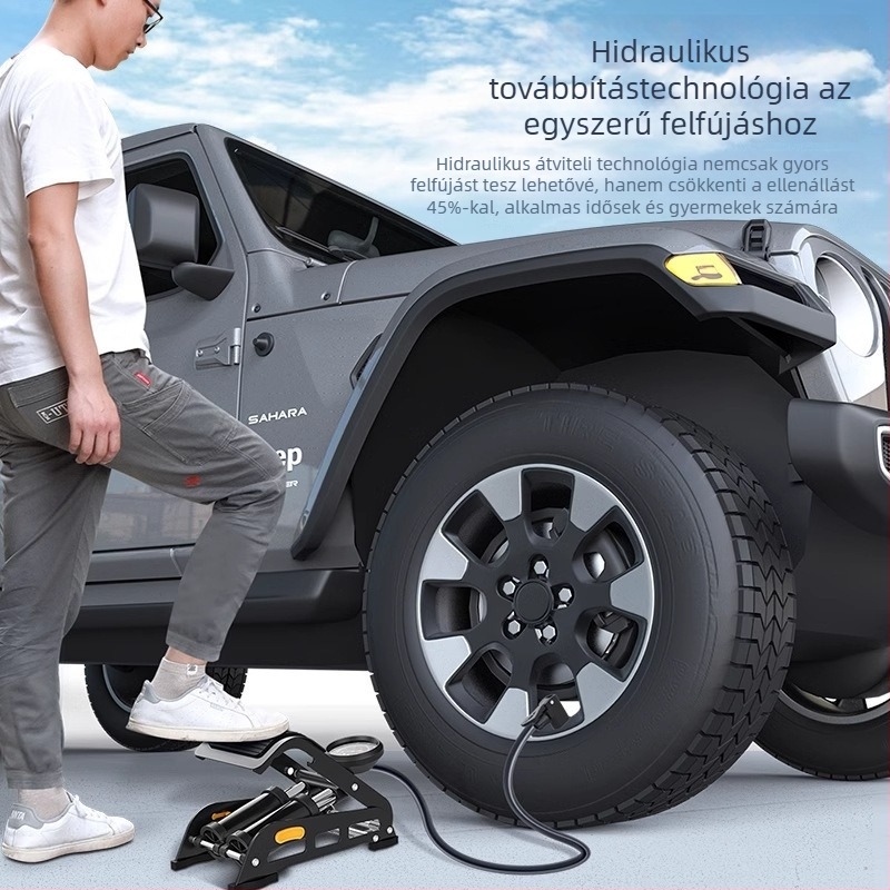 Lábpumpa kerékpárokhoz, modell 2236, vasból készült konstrukció, 160 psi, vízszintes kivitel, láb által működtetett