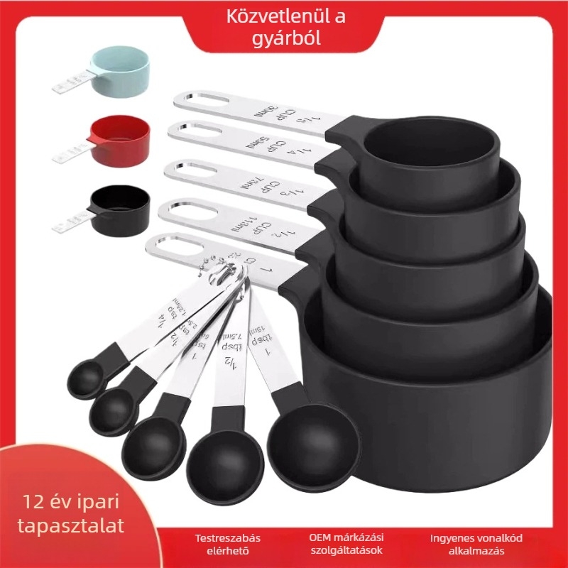 Mérőpohár és kanál készlet, 10 darab, élelmiszer-minőségű PP anyagból, sütéshez való konyhai eszközök