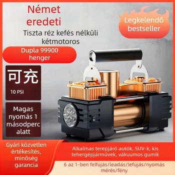 Kéthengeres 12V-os újratölthető autógumi fújó digitális LCD kijelzővel