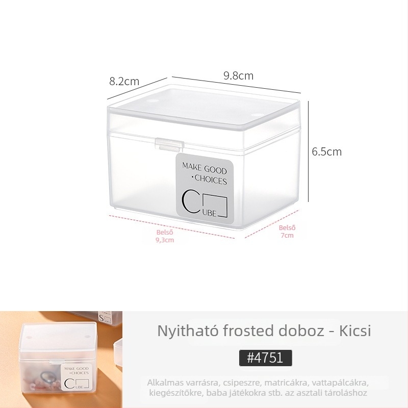 Asztali kártyatartó doboz – PP anyag, frosted áttetsző, fedéllel és elválasztókkal, rakható; rendszerező célokra, távirányítók, ékszerek, írószerek, telefonok és kozmetikumok számára; modell 4753-1a; japán stílus