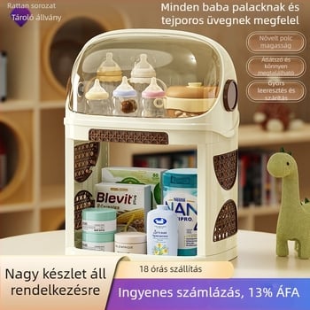 Kétszintes asztali tároló cumisüvegekhez és evőeszközökhöz — műanyag, porálló, csepegtető funkcióval, nagy kapacitás