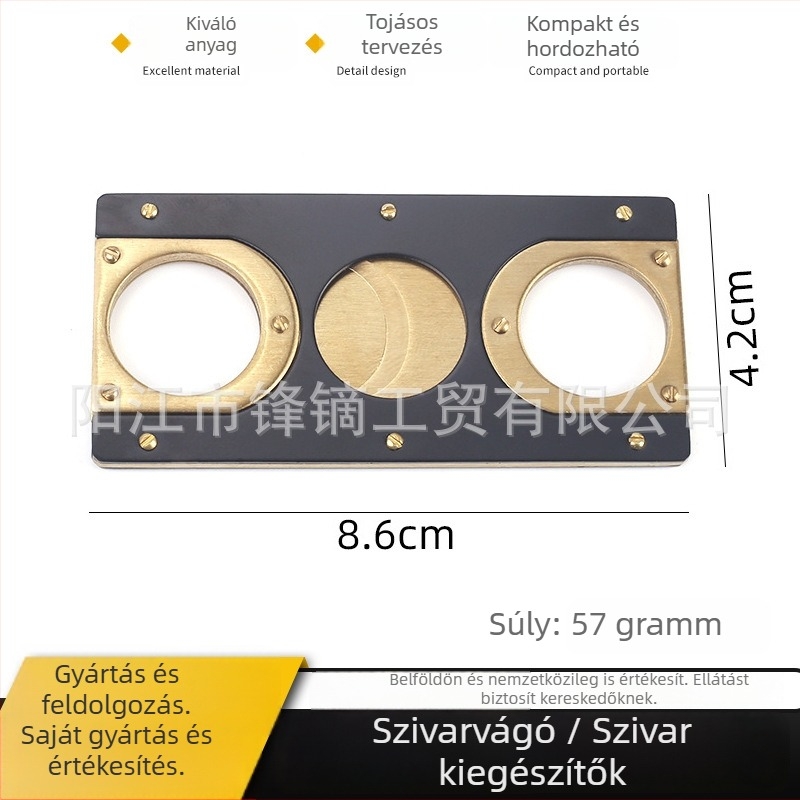 Rozsdamentes acélból készült négyszögletes szivarolló, dupla élezésű pengével, elektroplakált felülettel, egyszerű stílus, testreszabható