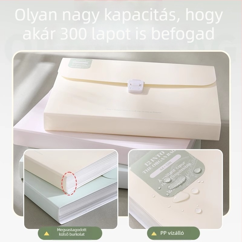 Wengu hordozható akordeon irattartó, 12 rekesz, több rétegű, PP anyag, 0,6 mm vastagság
