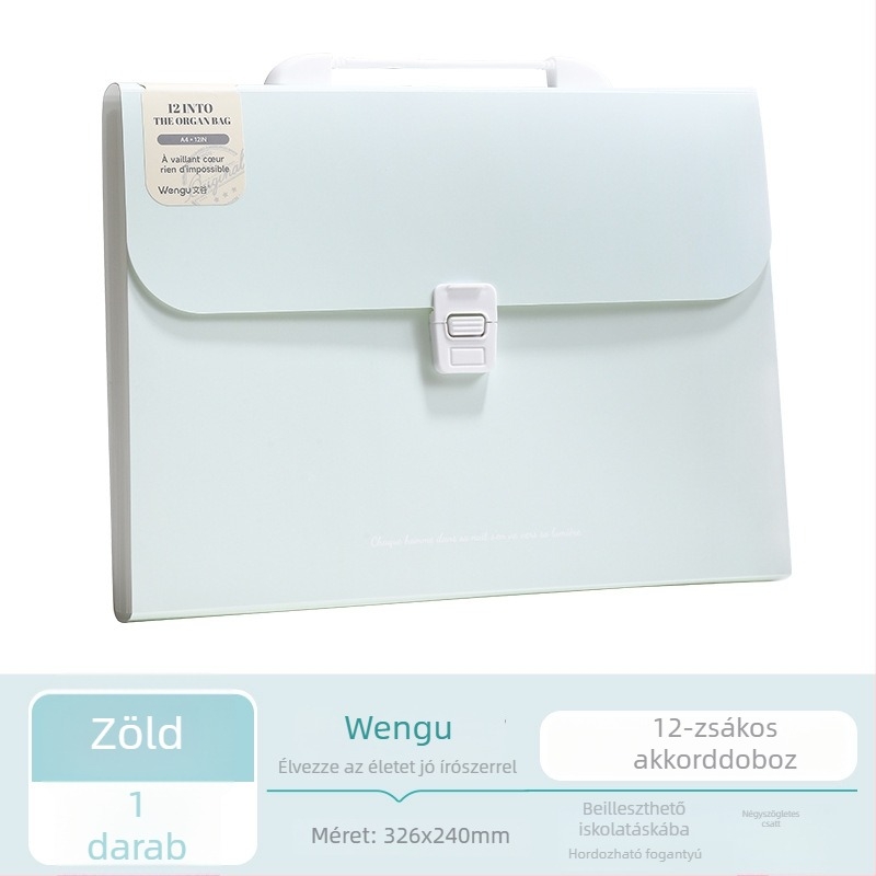 Wengu hordozható akordeon irattartó, 12 rekesz, több rétegű, PP anyag, 0,6 mm vastagság