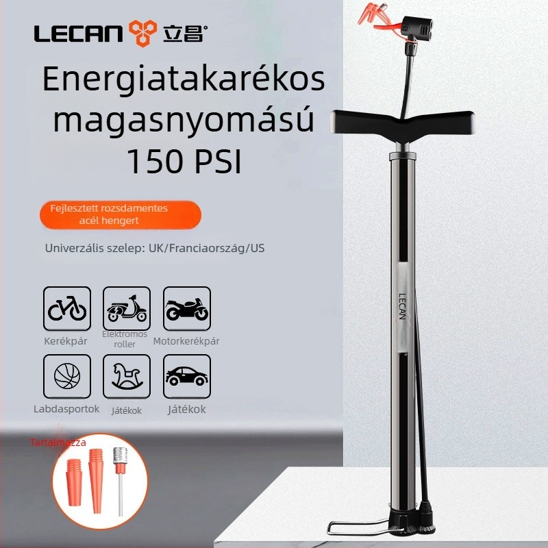 Lábpedálos kerékpárpumpa — modell LC202482001, vasból készült kivitel, légnyomás 500, tömeg 0,24 kg