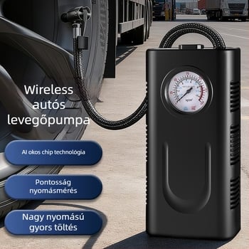 Hordozható vezeték nélküli elektromos autó légpumpa, USB tápegységgel, 12V, 120W, digitális kijelző, 25 L/min