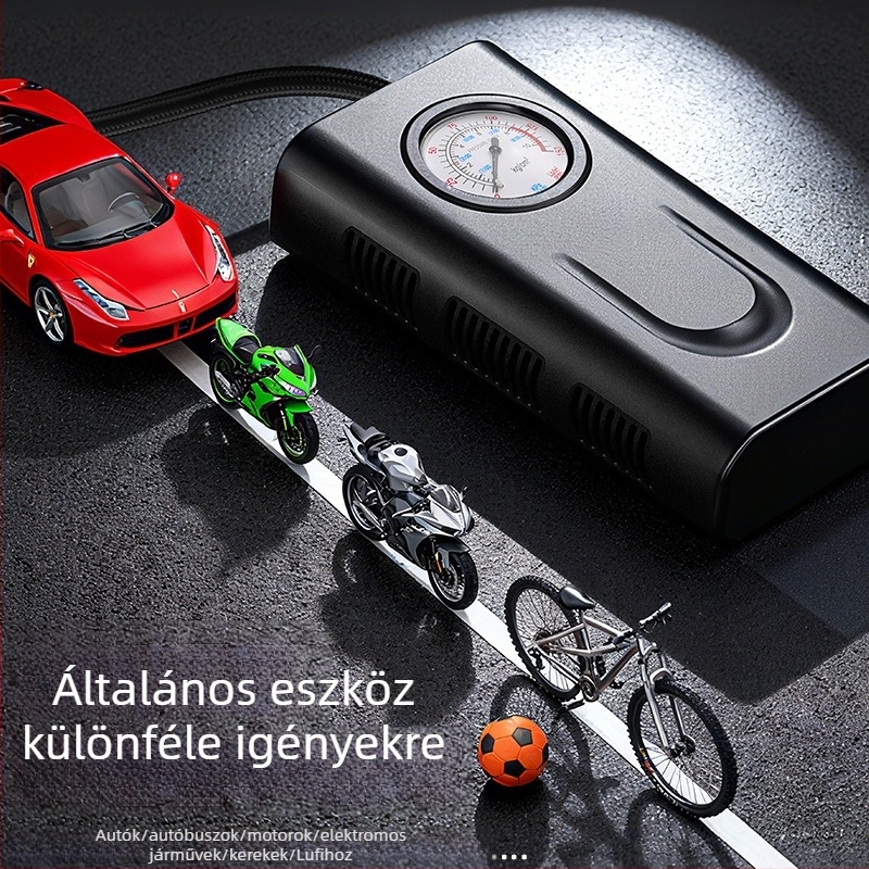 Hordozható vezeték nélküli elektromos autó légpumpa, USB tápegységgel, 12V, 120W, digitális kijelző, 25 L/min