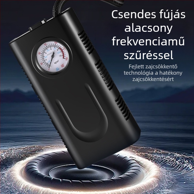 Hordozható vezeték nélküli elektromos autó légpumpa, USB tápegységgel, 12V, 120W, digitális kijelző, 25 L/min