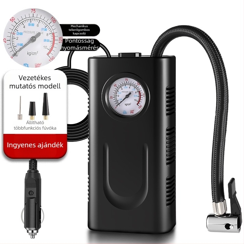 Hordozható vezeték nélküli elektromos autó légpumpa, USB tápegységgel, 12V, 120W, digitális kijelző, 25 L/min