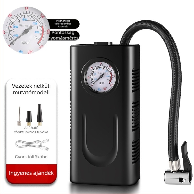Hordozható vezeték nélküli elektromos autó légpumpa, USB tápegységgel, 12V, 120W, digitális kijelző, 25 L/min