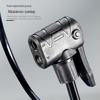 Pedálos légtartó pumpa autókhoz és kerékpárokhoz — vas test, maximális nyomás 160 psi, hossz 295 mm, tömeg 1.8 kg, modell QT