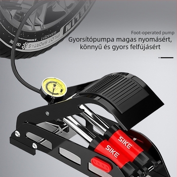 Pedálos légtartó pumpa autókhoz és kerékpárokhoz — vas test, maximális nyomás 160 psi, hossz 295 mm, tömeg 1.8 kg, modell QT