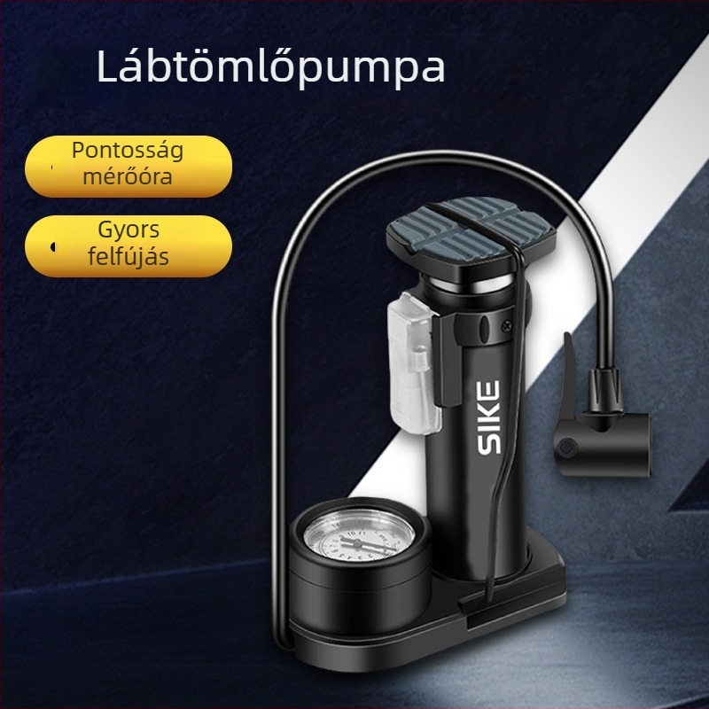 Pedálos légtartó pumpa autókhoz és kerékpárokhoz — vas test, maximális nyomás 160 psi, hossz 295 mm, tömeg 1.8 kg, modell QT