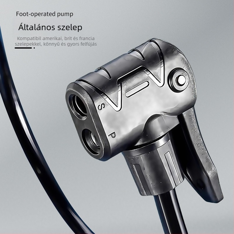 Pedálos légtartó pumpa autókhoz és kerékpárokhoz — vas test, maximális nyomás 160 psi, hossz 295 mm, tömeg 1.8 kg, modell QT