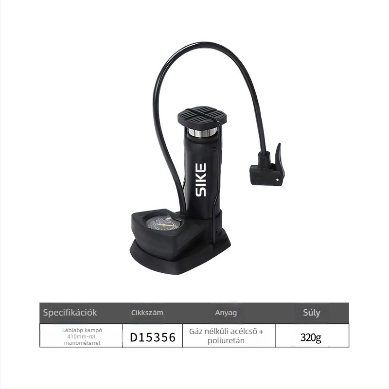 Pedálos légtartó pumpa autókhoz és kerékpárokhoz — vas test, maximális nyomás 160 psi, hossz 295 mm, tömeg 1.8 kg, modell QT