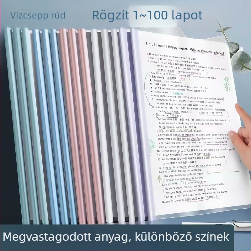 A4-es lever-klipszes mappa, átlátszó könyvborítóval, műanyagból, rúd-klipek, 10 mm lemezvastagság, nagy kapacitás