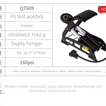 Lábpumpa, horizontális pedállal, vas test, 160 psi, kerékpárhoz