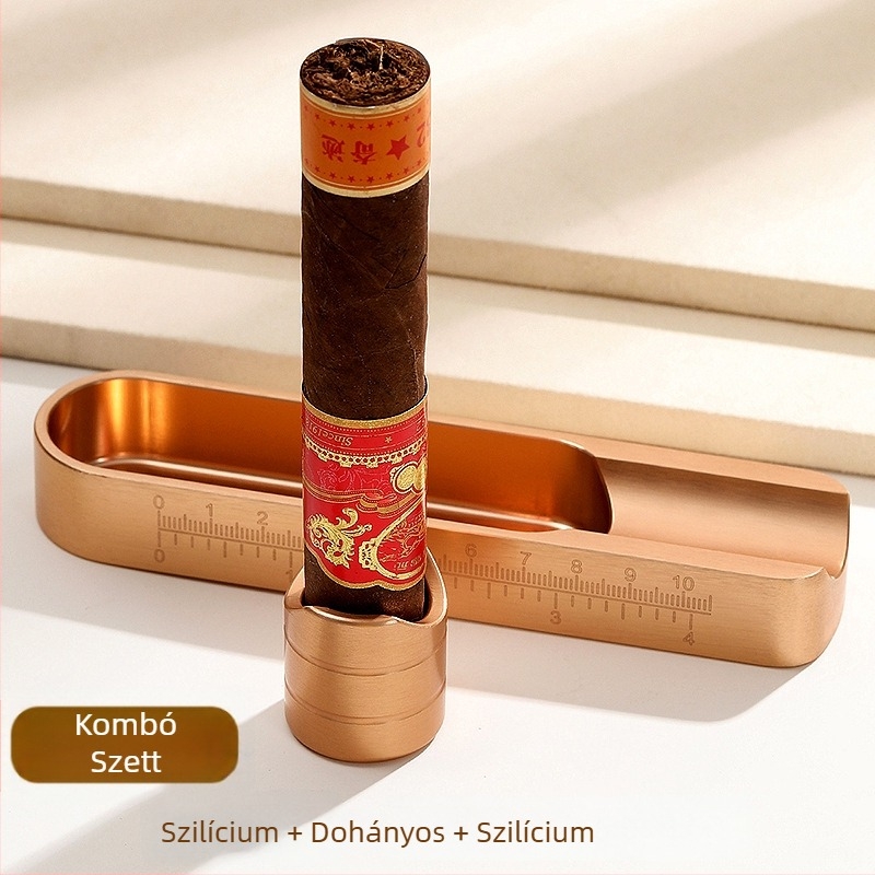 Szivar hamutál, hamutartóval és puncolóval, alumínium, CNC csiszolt felület, egyszerű, könnyű luxus stílus