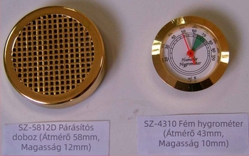 Szivarhigrométer és párásító műanyag házban, egyszerű kialakítás, hőmérséklet-pontosság ±1°C