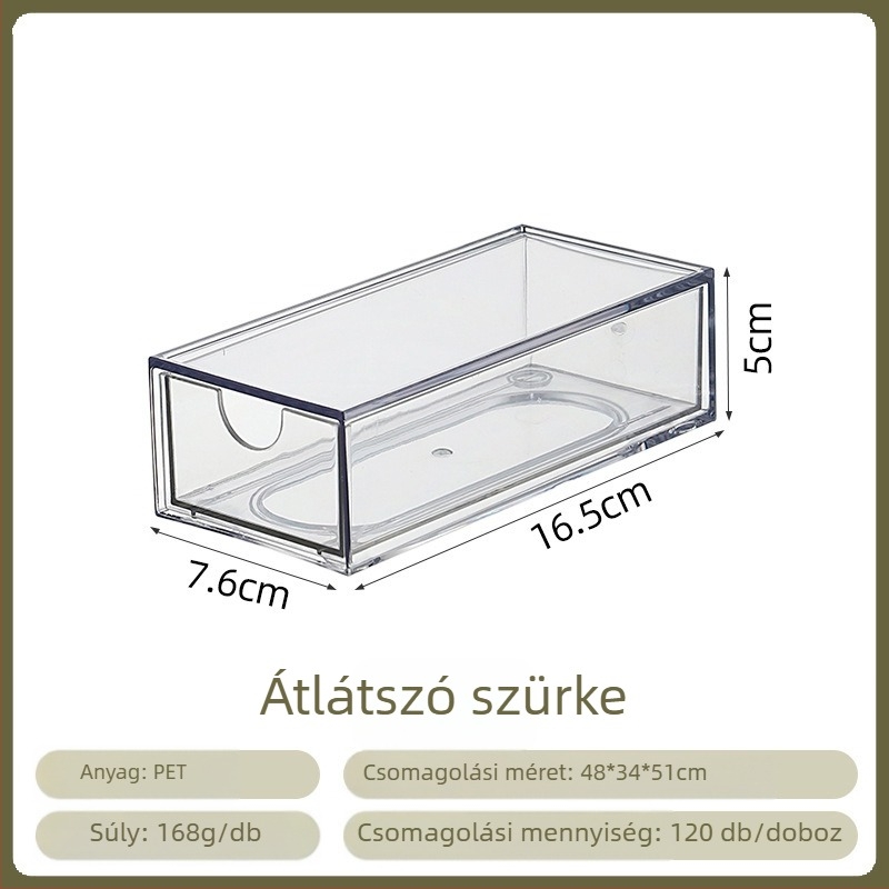 PET-anyagú asztali tároló doboz, porálló, halmozható, extralarge kapacitás, 1 L.