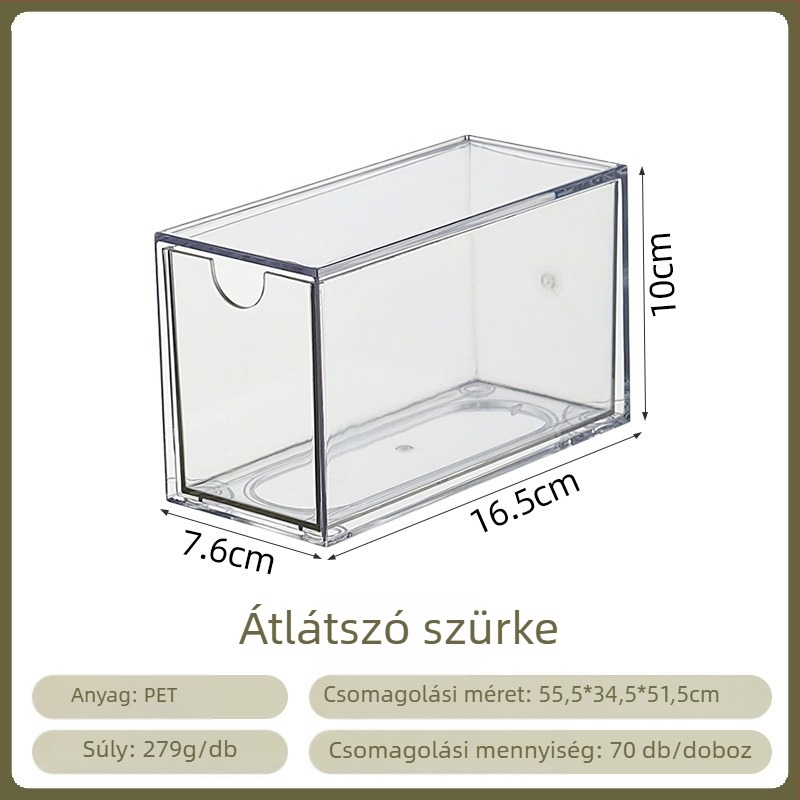 PET-anyagú asztali tároló doboz, porálló, halmozható, extralarge kapacitás, 1 L.